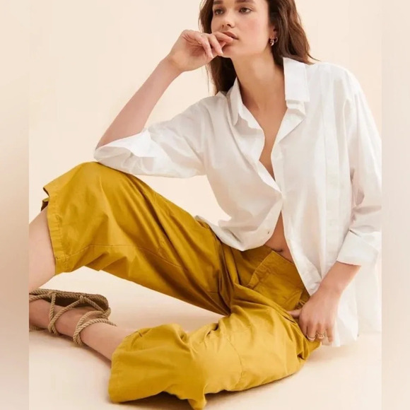 Anthropologie Pilcro Porto Wide Leg Crop Pants Chartruese size 28 Yellow Tan - Picture 3 of 14